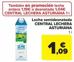 Oferta de Central Lechera Asturiana - Leche Semidesnatada por 1,09€ en Carrefour