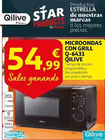 Oferta de Qilive - Microondas Con Grill Q-6431 por 54,99€ en Alcampo