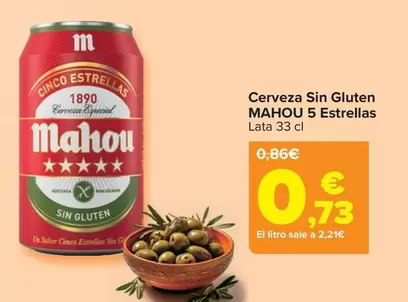 Oferta de Mahou - Cerveza Sin Gluten 5 Estrellas por 0,73€ en Carrefour
