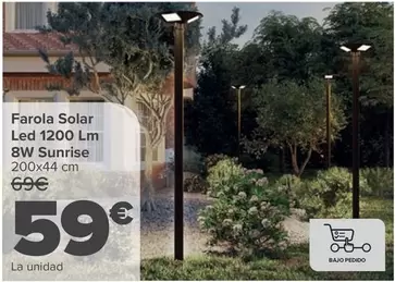 Oferta de Farola Solar Led 1200 Lm 8w Sunrise por 59€ en Carrefour