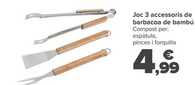 Oferta de Set 3 Accesorios Barbacoa Bambú por 4,99€ en Carrefour