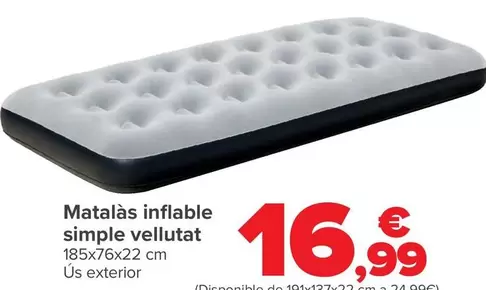 Oferta de Colchón Hinchable Simple Aterciopelado por 16,99€ en Carrefour