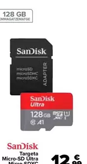 Oferta de Sandisk - Tarjeta  Micro Sd Ultra  Micro Sdxc  Class 10 Uhs-i  + Adaptador por 12,99€ en Carrefour