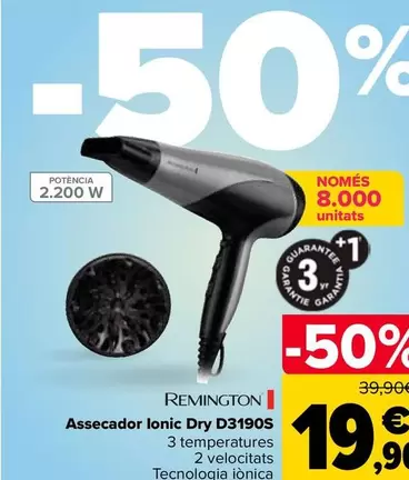 Oferta de Remington - Secador Ionic Dry D3190S por 19,9€ en Carrefour