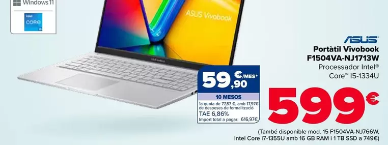 Oferta de Asus - Portátil Vivobook F1504VA-NJ1713W por 599€ en Carrefour
