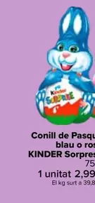 Oferta de Kinder - Conejo De Pascua  Azul O Rosa  Sorpresa por 2,99€ en Carrefour
