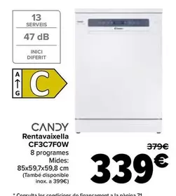 Oferta de Candy - Lavavajillas CF3C7F0W por 339€ en Carrefour