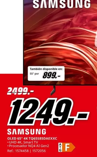 Oferta de Samsung - Oled 65" 4k Tossssdaexxc por 1249€ en MediaMarkt
