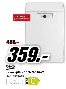 Oferta de Beko - Lavavajillas BDFN26640WC por 359€ en MediaMarkt