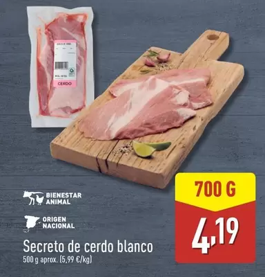 Oferta de Secreto De Cerdo Blanco por 4,19€ en ALDI