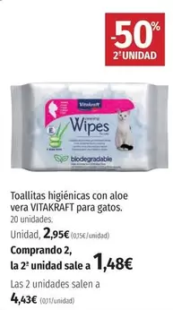 Oferta de Vitakraft - Toallitas Higienicas Con Aloe Vera Para Gatos por 2,95€ en El Corte Inglés