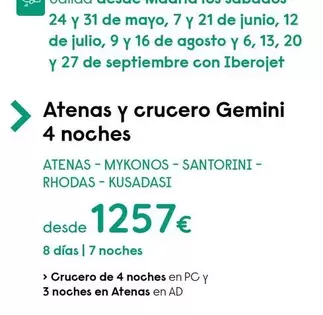 Oferta de Gemini - Atenas Y Crucero por 1257€ en Travelplan