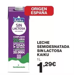 Oferta de Kaiku - Leche Semidesnatada Sin Lactosa por 1,29€ en Supercor