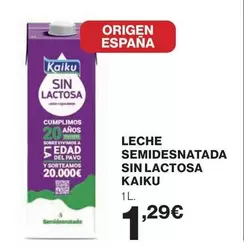 Oferta de Kaiku - Leche Semidesnatada Sin Lactosa por 1,29€ en El Corte Inglés