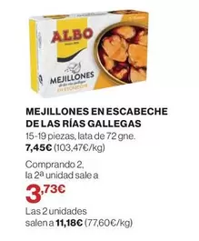 Oferta de Albo - Mejillones En Escabeche De Las Rias por 7,45€ en El Corte Inglés
