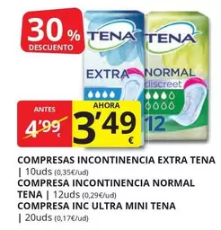 Oferta de Tena - Compresas Incontinencia Extra Compresa Incontinencia Normal Compresa Inc Ultra Mini por 3,49€ en Supermercados MAS