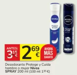 Oferta de Nivea - Desodorante Protege Y Cuida Hombre O Mujer por 2,69€ en Consum