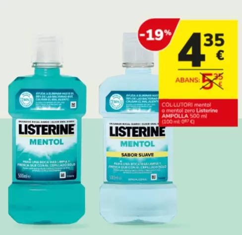 Oferta de Listerine - Col Lutori Mentol O Mentol Zero Ampolla por 4,35€ en Consum