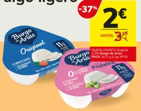Oferta de Burgo De Arias - Queso Fresco Original O 0% por 2€ en Consum