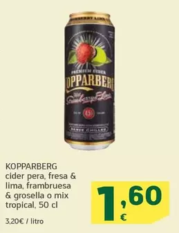Oferta de Kopparberg - Cider Pera, Fresa & Lima, Frambruesa & Grosella O Mix Tropical por 1,6€ en HiperDino