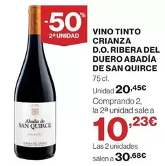 Oferta de Vino Tinto Crianza D.o. Ribera Del Duero Abadía por 20,45€ en Hipercor