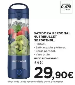 Oferta de Nutribullet - Batidora Personal  Nbp003nbl por 29,9€ en Hipercor