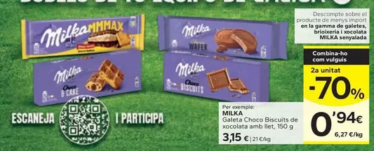 Oferta de Milka - Galeta Choco Biscuits De Xocolata Amb Llet por 3,15€ en Caprabo