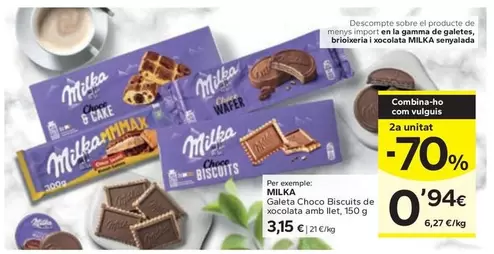 Oferta de Milka - Galeta Choco Biscuits De Xocolata Amb Llet por 3,15€ en Caprabo