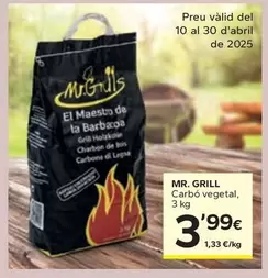 Oferta de Mr. Grill - Carbón Vegetal por 3,99€ en Caprabo