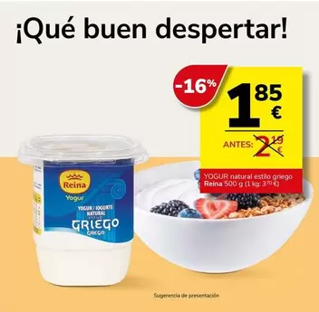 Oferta de Reina - Yogur Natural Estilo Griego por 1,85€ en Supermercados Charter