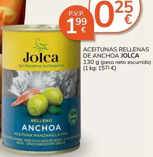 Oferta de Jolca - Aceitunas Rellenas De Anchoa por 1,99€ en Supermercados Charter