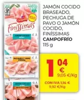 Oferta de Campofrío - Jamon Cocido Braseado, Pechuga De Pavo O Jamon Cocido, Finíssimas por 1,04€ en CashDiplo
