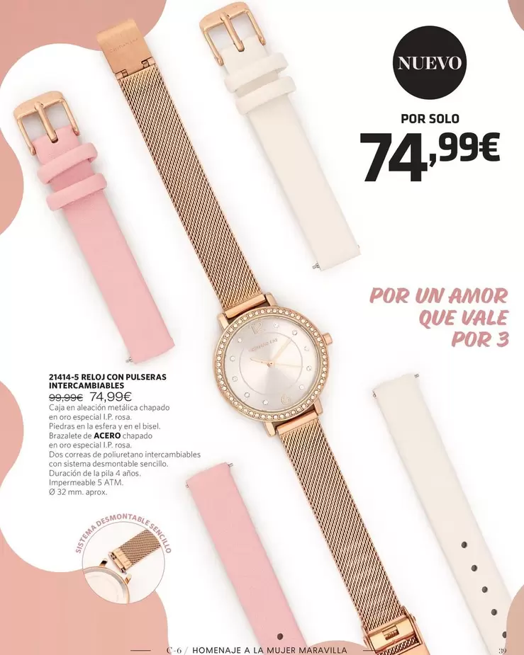 Oferta de Reloj Con Pulseras Intercambiables  por 74,99€ en Cristian Lay