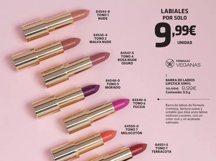 Oferta de  Barra De Labios Lipstick Vinyl por 9,99€ en Cristian Lay