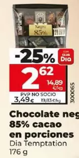 Oferta de Chocolate Negro 85% Cacao En Porciones por 2,62€ en Dia