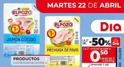 Oferta de Elpozo - Jamón Cocido / Fiambre De Pechuga De Pavo En Lonchas por 1€ en Dia