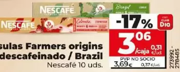 Oferta de Nescafé - Café En Cápsulas Farmers Origins Colombia Descafeinado / Brazil por 3,06€ en Dia