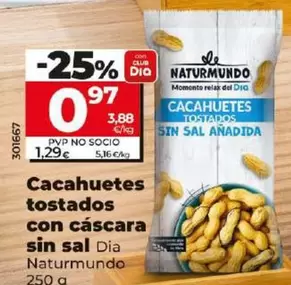 Oferta de Dia Naturmundo - Cacahuetes Tostados Con Cáscara Sin Sal por 0,97€ en Dia