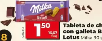 Oferta de Milka - Tableta De Chocolate Con Galleta Biscoff Lotus por 1,5€ en Dia
