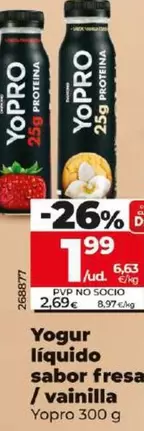 Oferta de YoPRO - Yogur Líquido Sabor Fresa/ Vainilla  por 1,99€ en Dia
