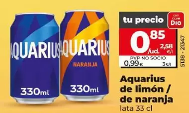 Oferta de Aquarius - De Limon / De Naranja  por 0,85€ en Dia