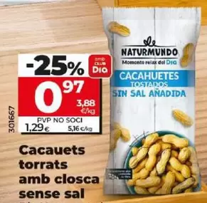 Oferta de Dia Naturmundo - Cacahuetes Tostados Con Cáscara Sin Sal  por 0,97€ en Dia