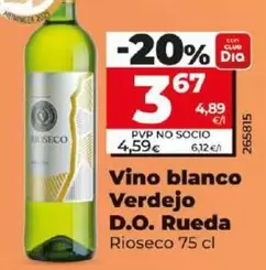 Oferta de Rioseco - Vino Blanco Verdejo D.O. Rueda por 3,67€ en Dia
