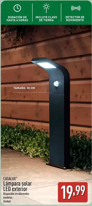 Oferta de Casalux - Lámpara Solar LED Exterior por 19,99€ en ALDI