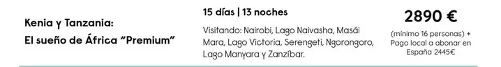 Oferta de Tanzania - Kenia Y por 2890€ en Travelplan