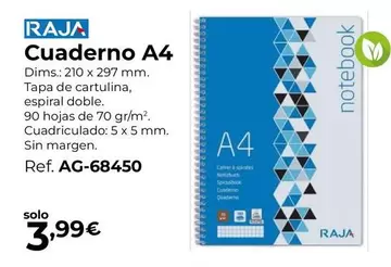 Oferta de Raja - Cuaderno A4 por 3,99€ en Staples Kalamazoo