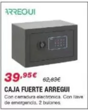 Oferta de Arregui - Caja Fuerte por 39,95€ en Chafiras