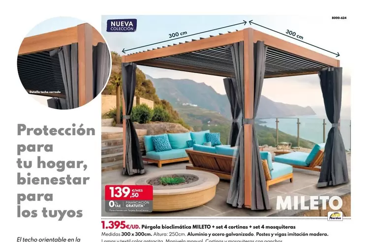 Oferta de Pérgola Bioclimática Mileto + Set 4 Cortinas + Set 4 Mosquiteras por 1395€ en BricoCentro