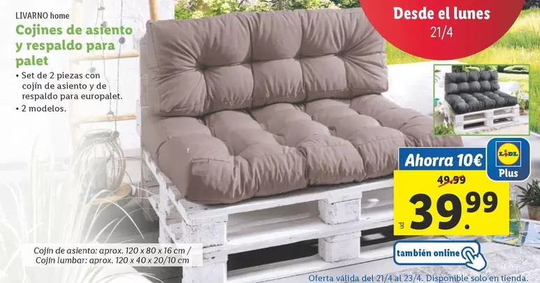 Oferta de Livarno Home - Cojines De Asiento Y Respaldo Para Palet por 39,99€ en Lidl