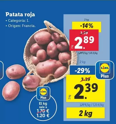 Oferta de Patata Roja por 2,89€ en Lidl